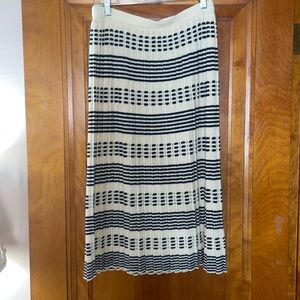 JCrew navy/cream, pleated skirt; knit, elastic waistband, style F1712